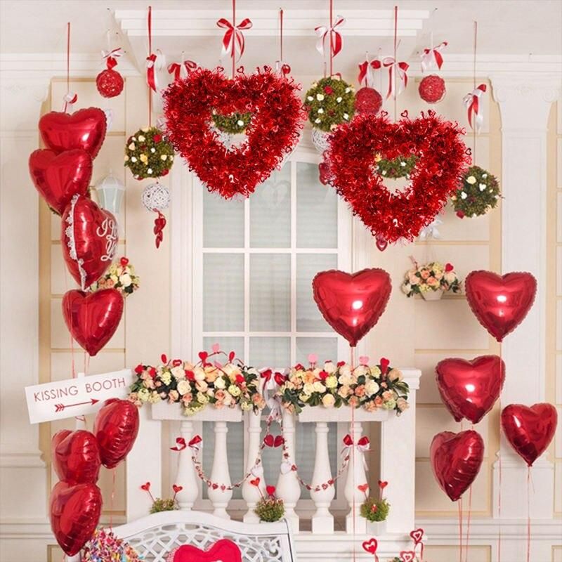 30cm Red Love Heart Wreath Pendants Wedding Hanging Ornament Heart Garland For Valentines Day Decoration Home Valentines Gifts